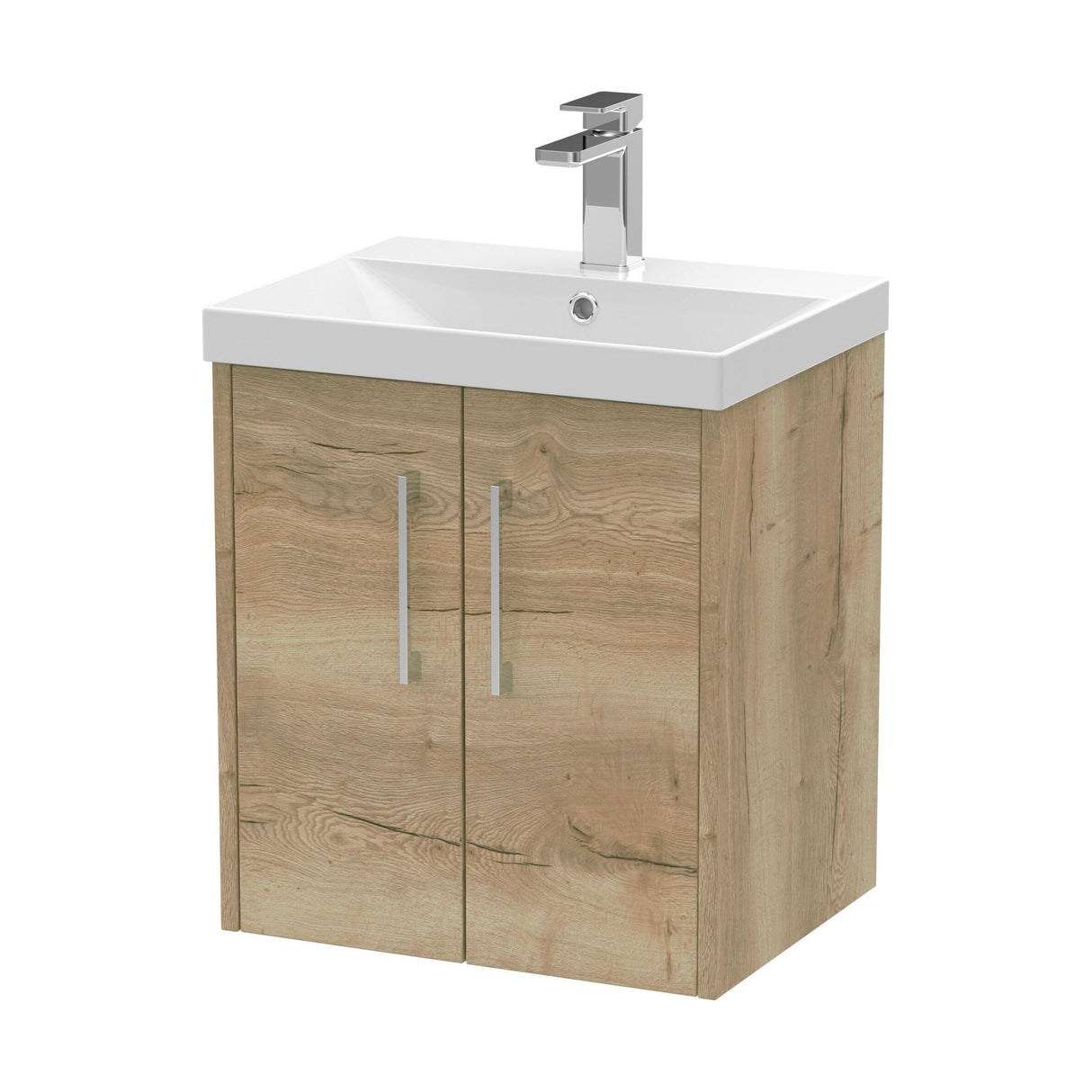 [BFPF1821D] Winshill Contemporary 2 Door Wall Hung Vanity Unit with Thin Edge Basin, Light Oak, 500mm - Cutout