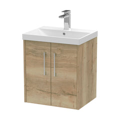 [BFPF1821D] Winshill Contemporary 2 Door Wall Hung Vanity Unit with Thin Edge Basin, Light Oak, 500mm - Cutout