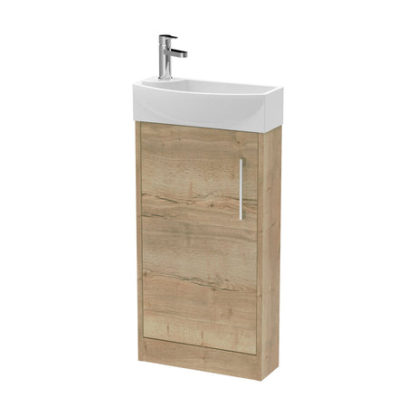 [BFPF1821R] Winshill Contemporary 1 Door Right-Hand Floor Standing Cloakroom Vanity Unit with Basin, Light Oak, 440mm - Cutout