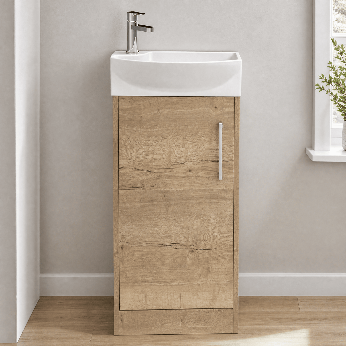 [BFPF1821R] Winshill Contemporary 1 Door Floor Standing Cloakroom Vanity Unit with Basin - Choice of Orientation and Colour