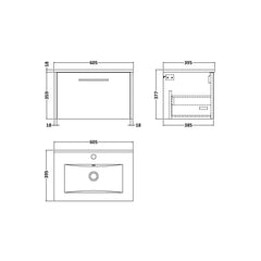 [BFPF1822B] Winshill Wall Hung 1 Drawer Vanity Unit with 1 Tap Hole Minimalist Basin, Choice of Size and Colour - Technical Drawing
