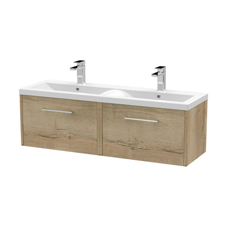 [BFPF1822F] Winshill Contemporary 2 Drawer Wall Hung Vanity Unit with Double Basin, Light Oak, 1200mm - Cutout