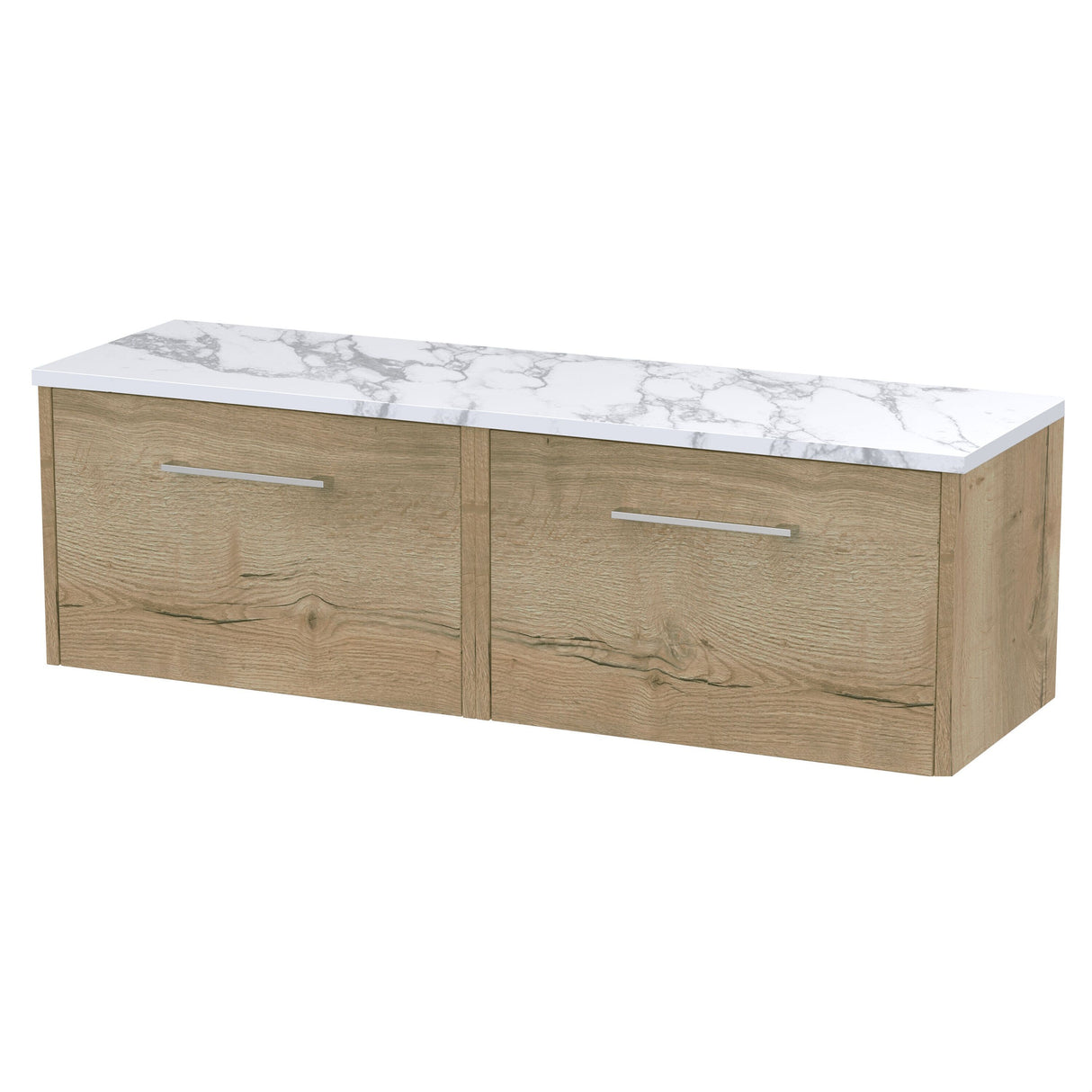 [BFPF1822LCM2] Winshill Contemporary 2 Drawer Wall Hung Vanity Unit with Carrera Marble Laminate Worktop - Choice of Colour - Cutout