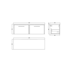 [BFPF1822LCM2] Winshill Contemporary 2 Drawer Wall Hung Vanity Unit with Carrera Marble Laminate Worktop - Choice of Colour - Technical Drawing