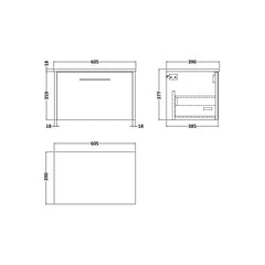 [BFPF1822W] Winshill Contemporary 1 Drawer Wall Hung Vanity Unit with Worktop - Choice of Size and Colour - Technical Drawing