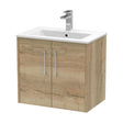 [BFPF1823B] Winshill Contemporary 2 Door Wall Hung Vanity Unit with Minimalist Basin, Light Oak, 600mm - Cutout