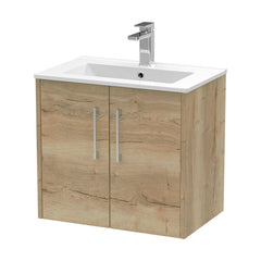 [BFPF1823B] Winshill Contemporary 2 Door Wall Hung Vanity Unit with Minimalist Basin, Light Oak, 600mm - Cutout