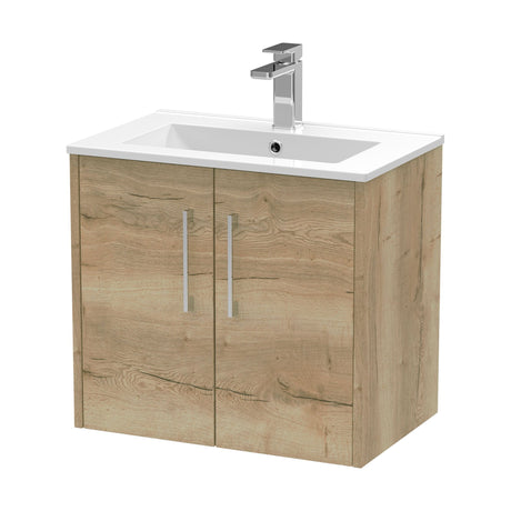 [BFPF1823B] Winshill Contemporary 2 Door Wall Hung Vanity Unit with Minimalist Basin, Light Oak, 600mm - Cutout