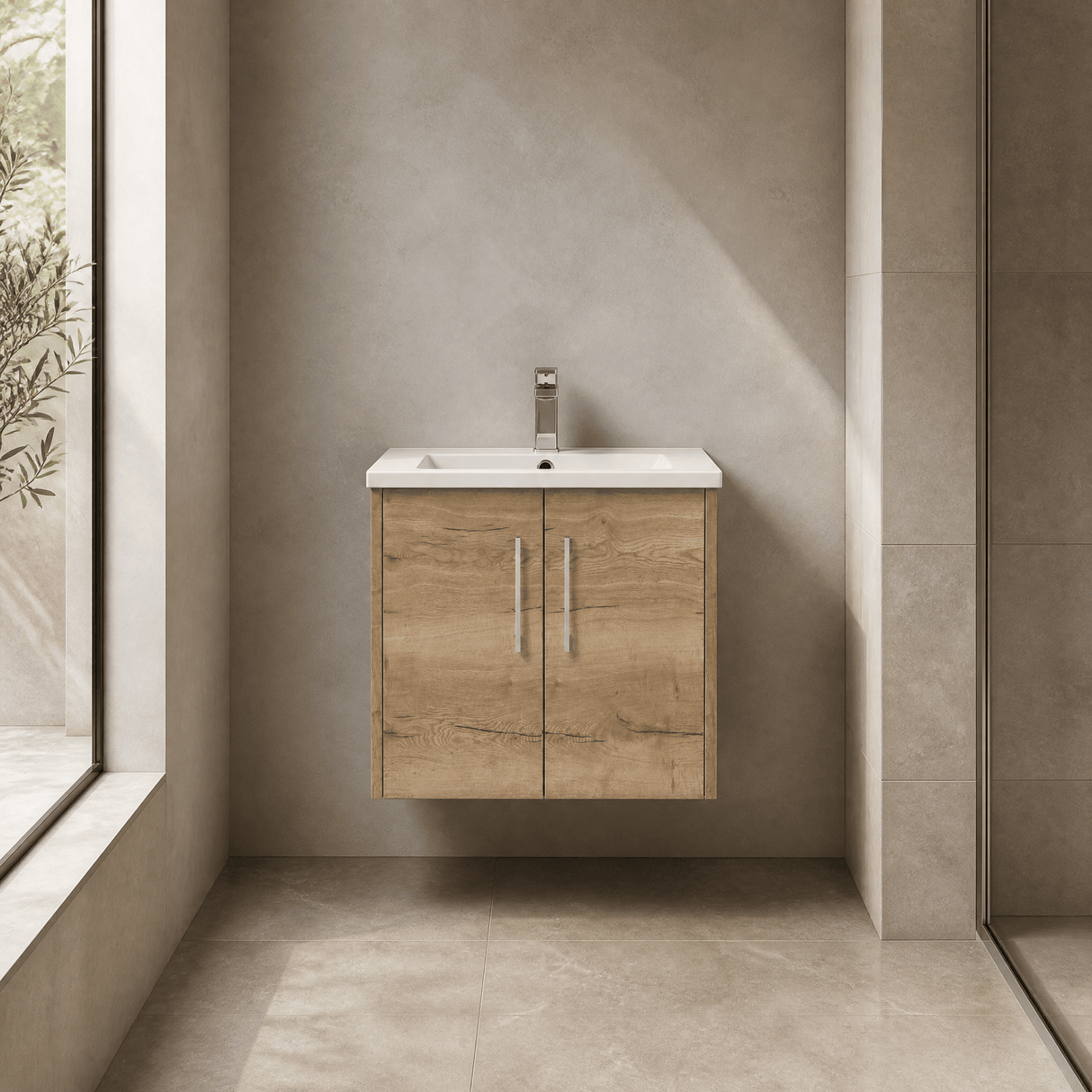 [BFPF1823B] Winshill Contemporary 2 Door Wall Hung Vanity Unit with Minimalist Basin - Choice of Size and Colour
