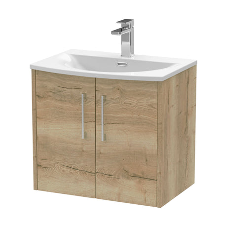[BFPF1823G] Winshill Contemporary 2 Door Wall Hung Vanity Unit with Curved Basin, Light Oak, 600mm - Cutout