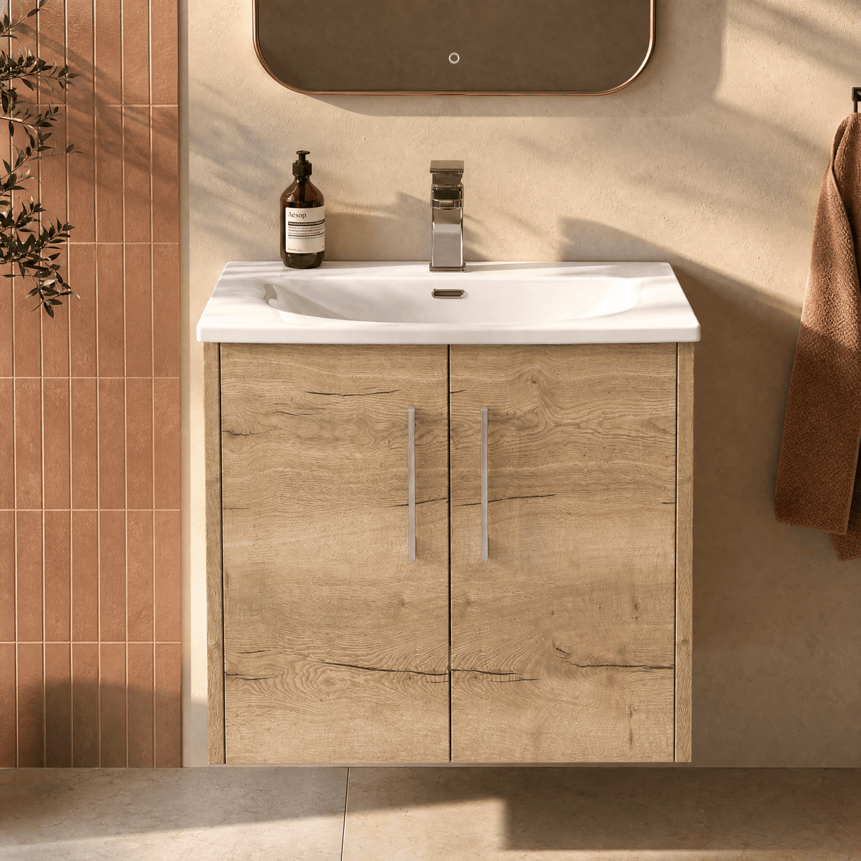 [BFPF1823G] Winshill Contemporary 2 Door Wall Hung Vanity Unit with Curved Basin - Choice of Size and Colour