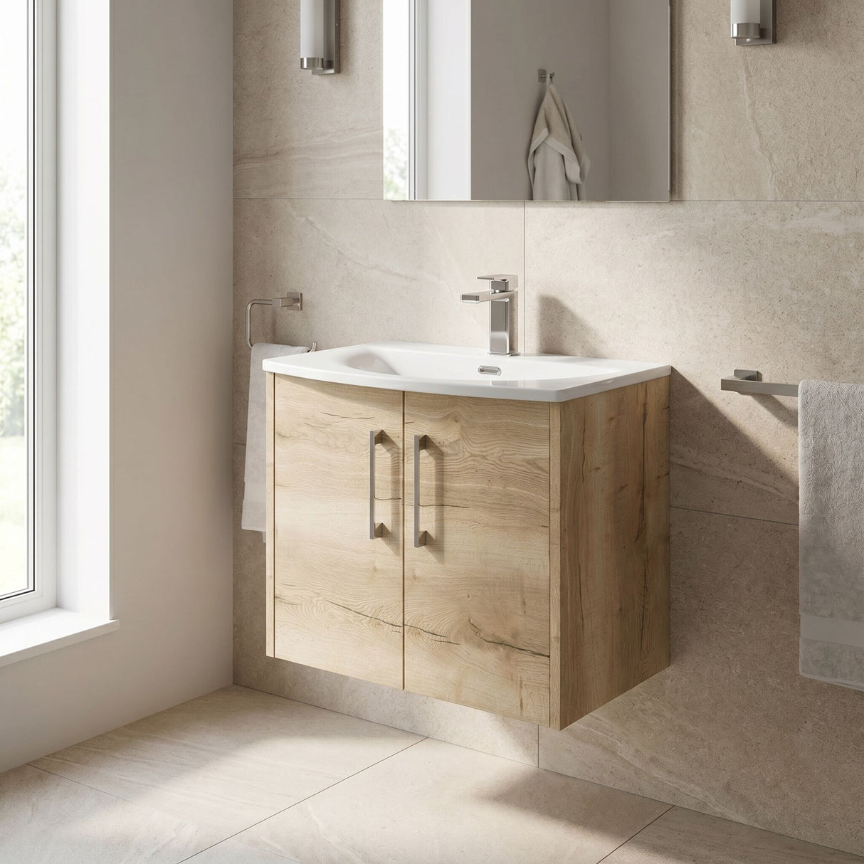 [BFPF1823G] Winshill Contemporary 2 Door Wall Hung Vanity Unit with Curved Basin - Choice of Size and Colour
