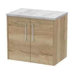 [BFPF1823LBG] Winshill Contemporary 2 Door Wall Hung Vanity Unit with Laminate Worktop, Light Oak, 600mm - Cutout