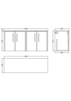 [BFPF1823W2] Winshill Contemporary 1200mm Wall Hung Vanity Unit with Worktop - Choice of Colour - Technical Drawing