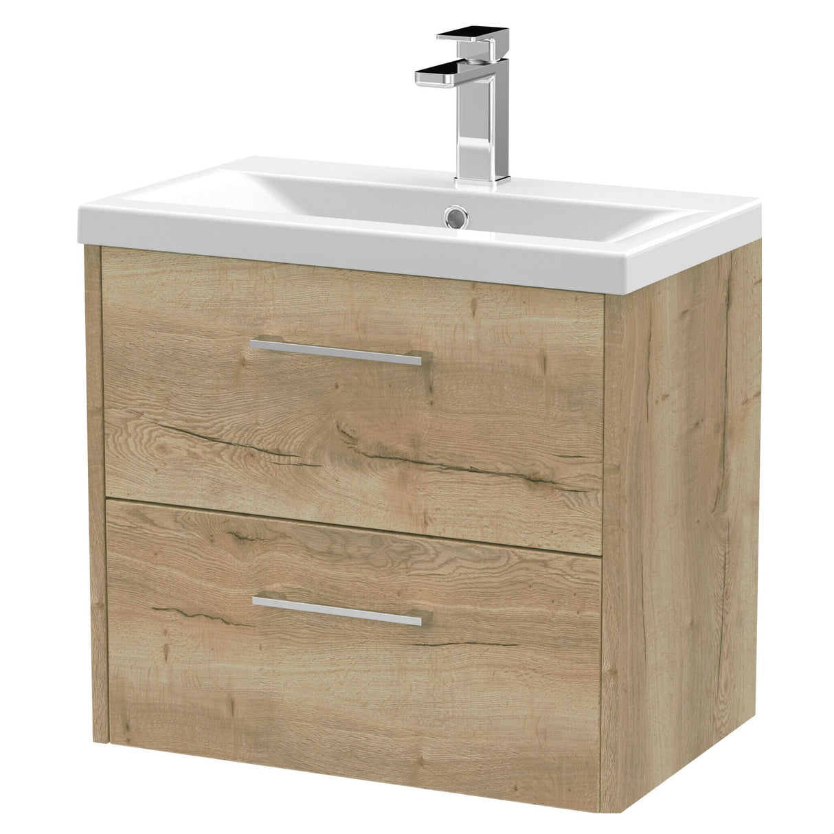 [BFPF1824A] Winshill Contemporary 2 Drawer Wall Hung Vanity Unit with Mid-Edge Basin - Choice of Size and Colour - Cutout
