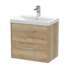 [BFPF1824D] Winshill Contemporary 2 Drawer Wall Hung Vanity Unit with Thin Edge Basin, Light Oak, 600mm - Cutout