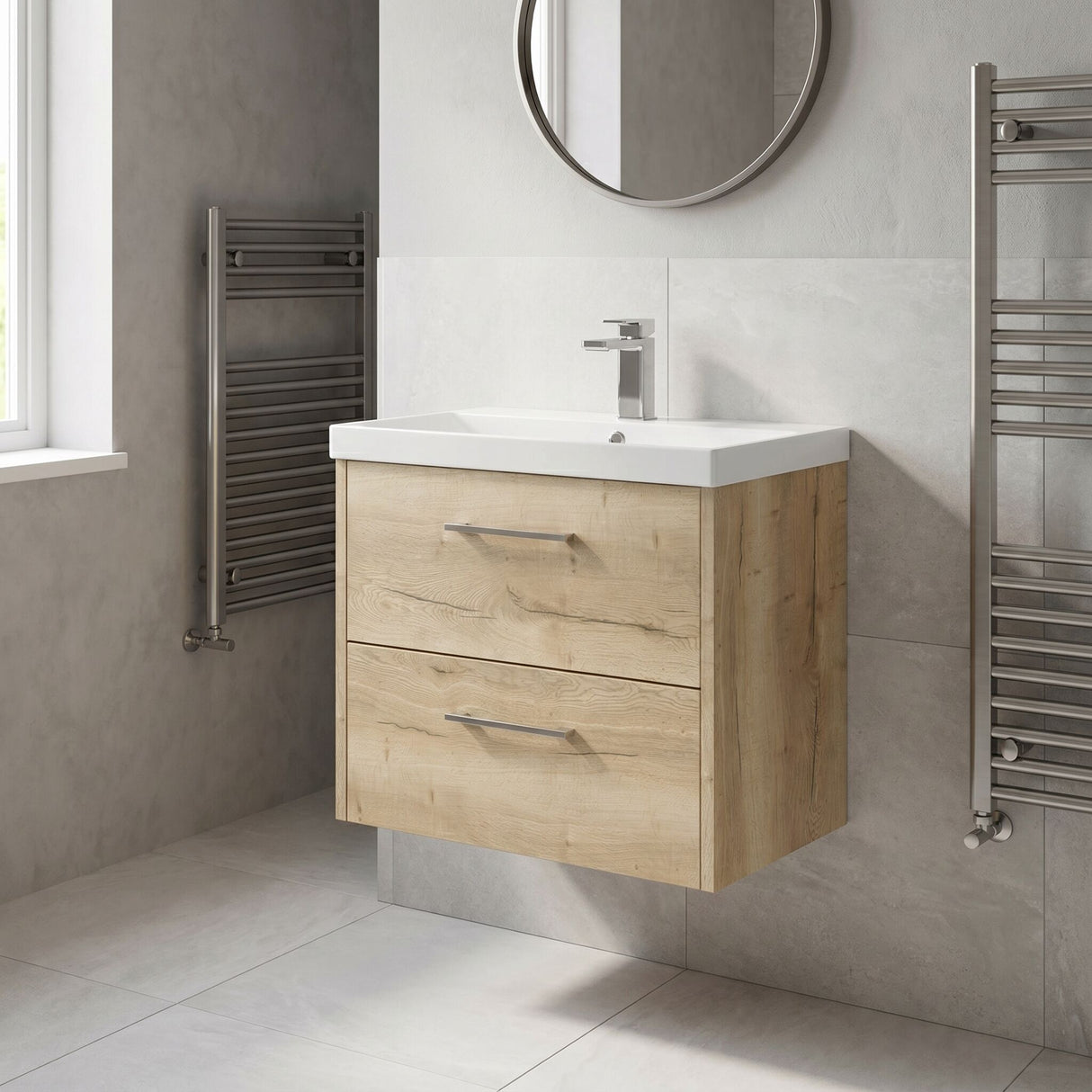 [BFPF1824D] Winshill Contemporary 2 Drawer Wall Hung Vanity Unit with Thin Edge Basin - Choice of Size and Colour