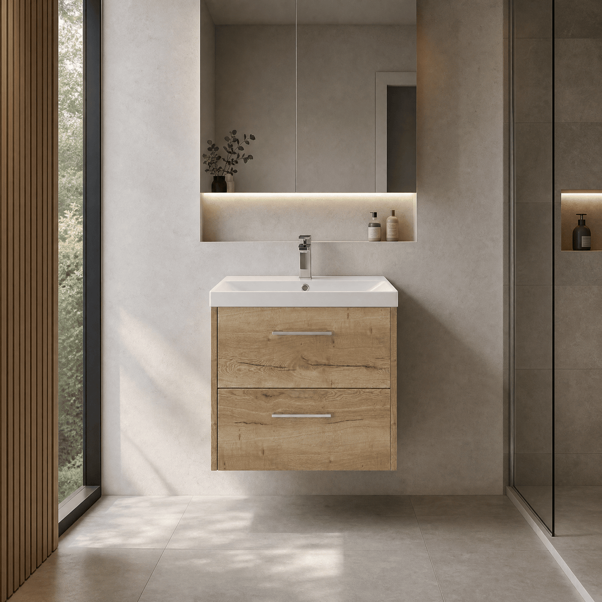 [BFPF1824D] Winshill Contemporary 2 Drawer Wall Hung Vanity Unit with Thin Edge Basin - Choice of Size and Colour - Silo