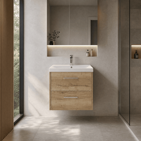 [BFPF1824D] Winshill Contemporary 2 Drawer Wall Hung Vanity Unit with Thin Edge Basin - Choice of Size and Colour - Silo