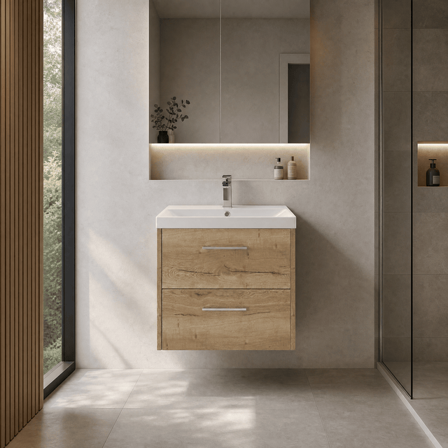 [BFPF1824D] Winshill Contemporary 2 Drawer Wall Hung Vanity Unit with Thin Edge Basin - Choice of Size and Colour - Silo