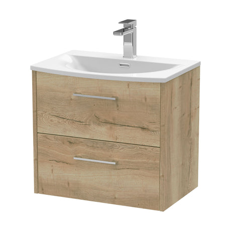 [BFPF1824G] Winshill Contemporary 2 Drawer Wall Hung Vanity Unit with Curved Basin, Light Oak, 600mm - Cutout