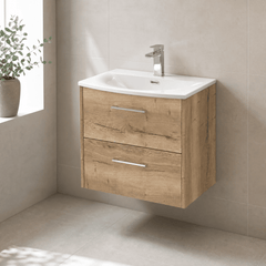 [BFPF1824G] Winshill Contemporary 2 Drawer Wall Hung Vanity Unit with Curved Basin, Choice of Colour