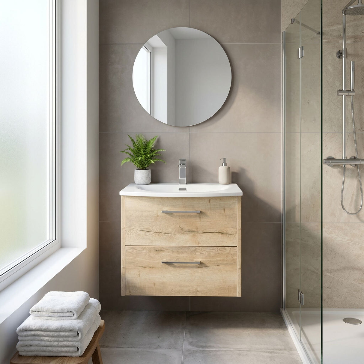 [BFPF1824G] Winshill Contemporary 2 Drawer Wall Hung Vanity Unit with Curved Basin, Choice of Colour