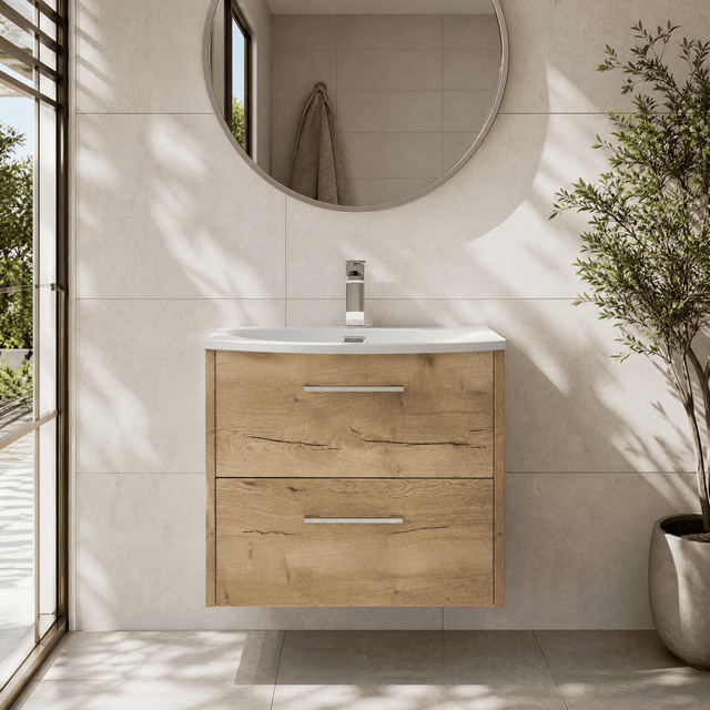 [BFPF1824G] Winshill Contemporary 2 Drawer Wall Hung Vanity Unit with Curved Basin, Choice of Colour - Silo