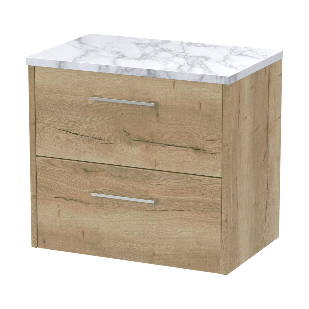 [BFPF1824LCM] Winshill Contemporary 2 Drawer Wall Hung Vanity Unit with Laminate Worktop, Light Oak, 600mm - Cutout