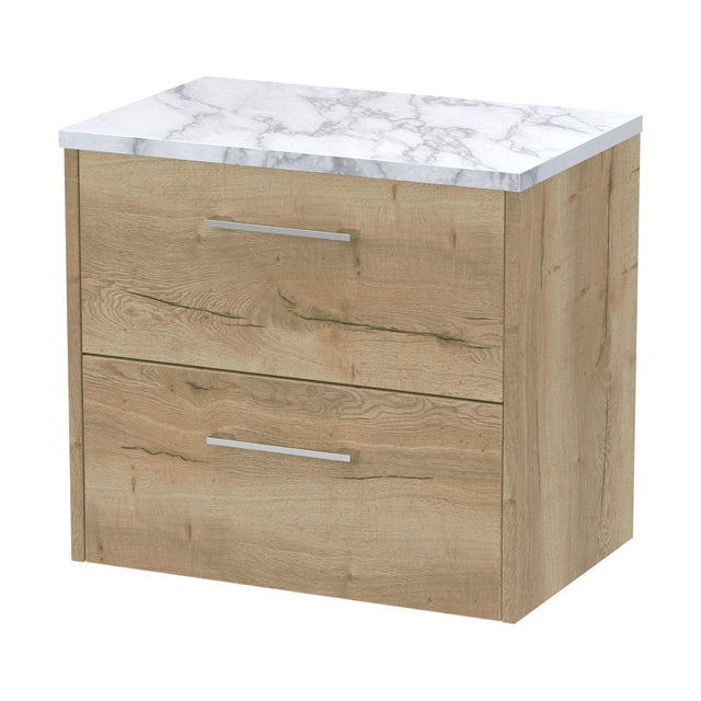 [BFPF1824LCM] Winshill Contemporary 2 Drawer Wall Hung Vanity Unit with Laminate Worktop, Light Oak, 600mm - Cutout