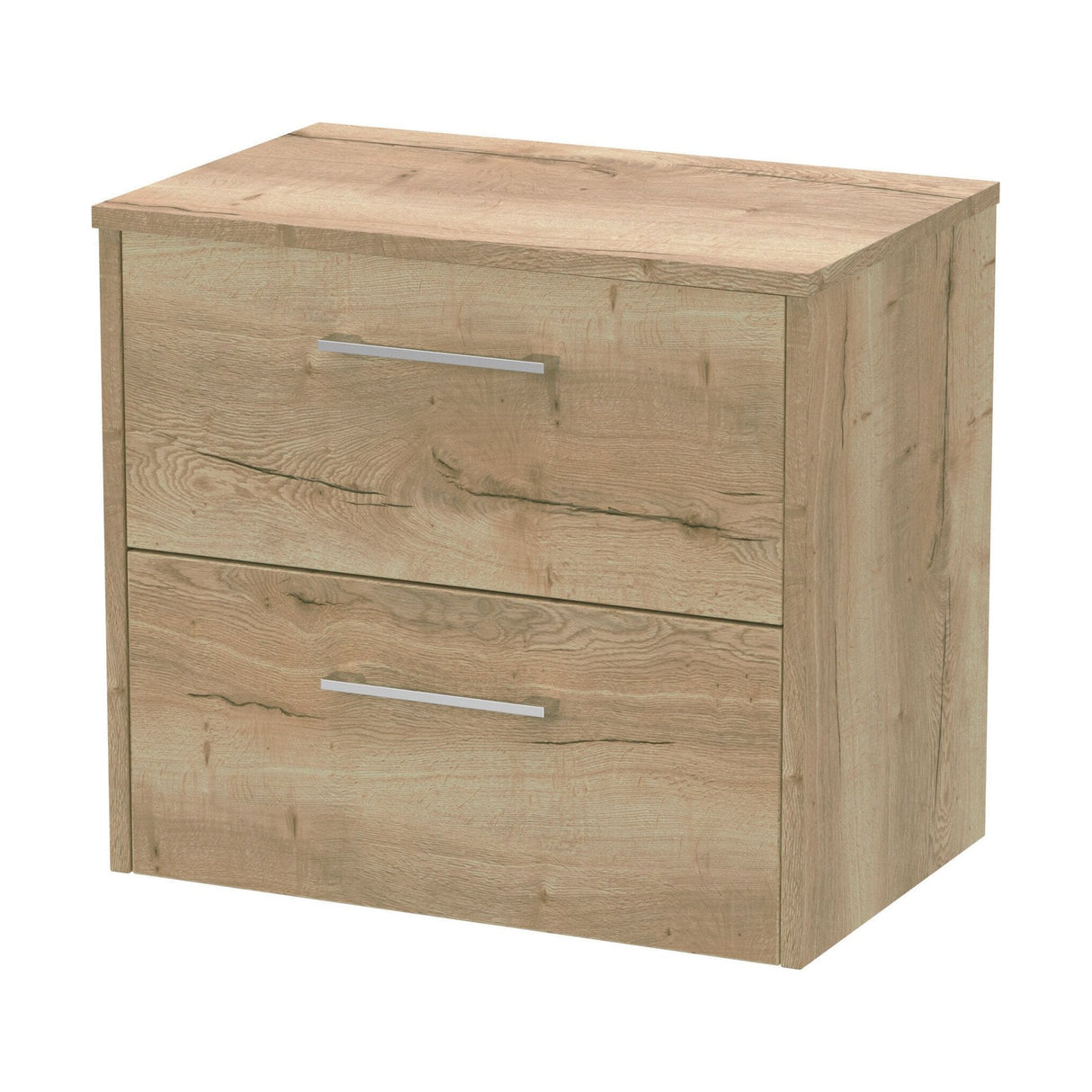 [BFPF1824W] Winshill Contemporary 2 Drawer Wall Hung Vanity Unit with Worktop, Light Oak, 600mm - Cutout
