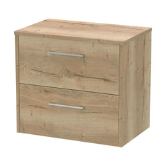 [BFPF1824W] Winshill Contemporary 2 Drawer Wall Hung Vanity Unit with Worktop, Light Oak, 600mm - Cutout