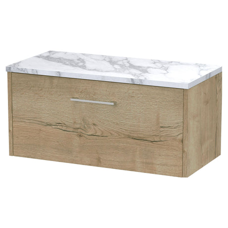 [BFPF1825LCM] Winshill Contemporary 1 Drawer Wall Hung Vanity Unit with Carrera Marble Laminate Worktop - Choice of Size and Colour - Cutout