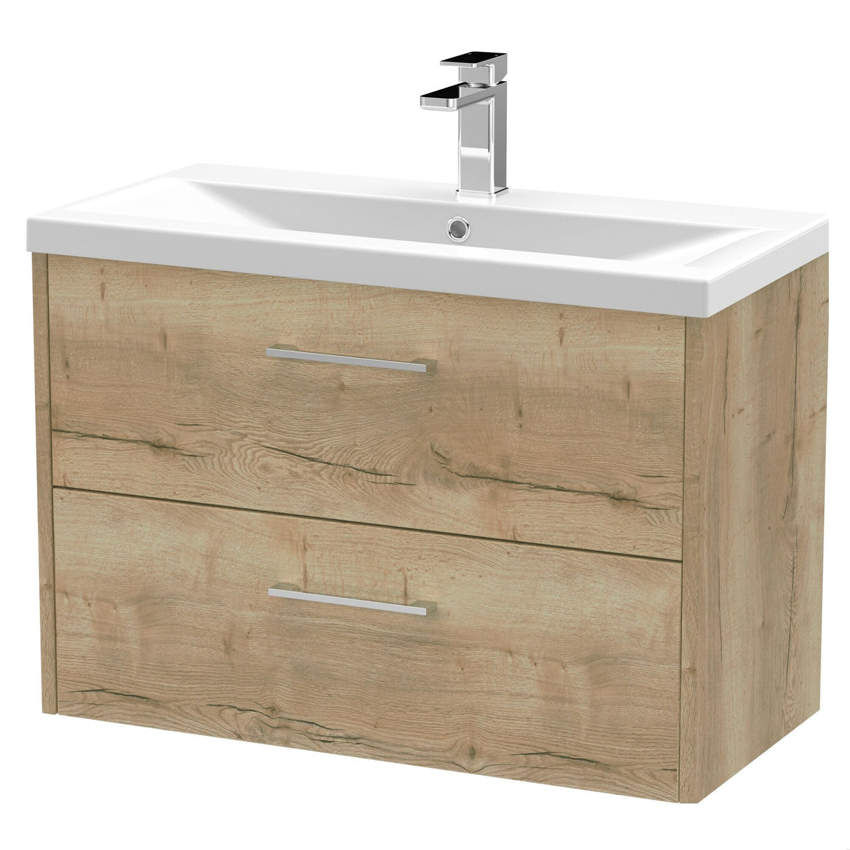 [BFPF1826A] Winshill Contemporary 2 Drawer Wall Hung Vanity Unit with Mid-Edge Basin - Choice of Size and Colour - Cutout