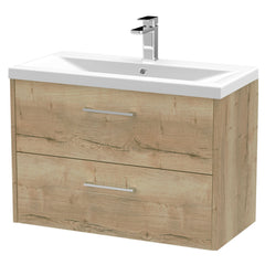 [BFPF1826A] Winshill Contemporary 2 Drawer Wall Hung Vanity Unit with Mid-Edge Basin - Choice of Size and Colour - Cutout