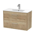 [BFPF1826B] Winshill Contemporary 2 Drawer Wall Hung Vanity Unit with Minimalist Basin, Light Oak, 800mm - Cutout