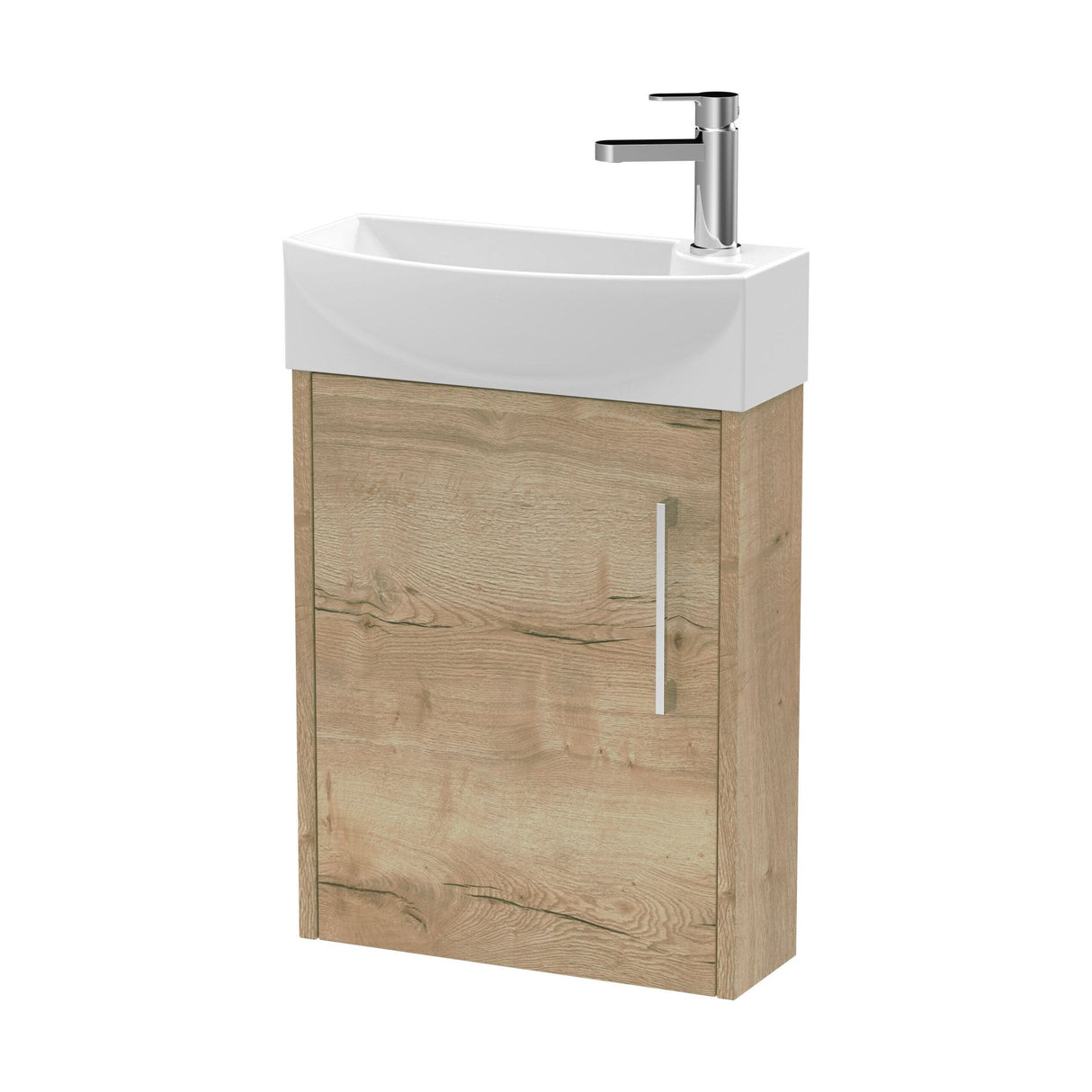 [BFPF1861L] Winshill Contemporary 1 Door Left-Hand Wall Hung Cloakroom Vanity Unit with Basin, Light Oak, 440mm - Cutout
