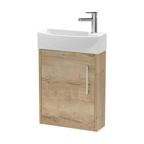 [BFPF1861L] Winshill Contemporary 1 Door Left-Hand Wall Hung Cloakroom Vanity Unit with Basin, Light Oak, 440mm - Cutout