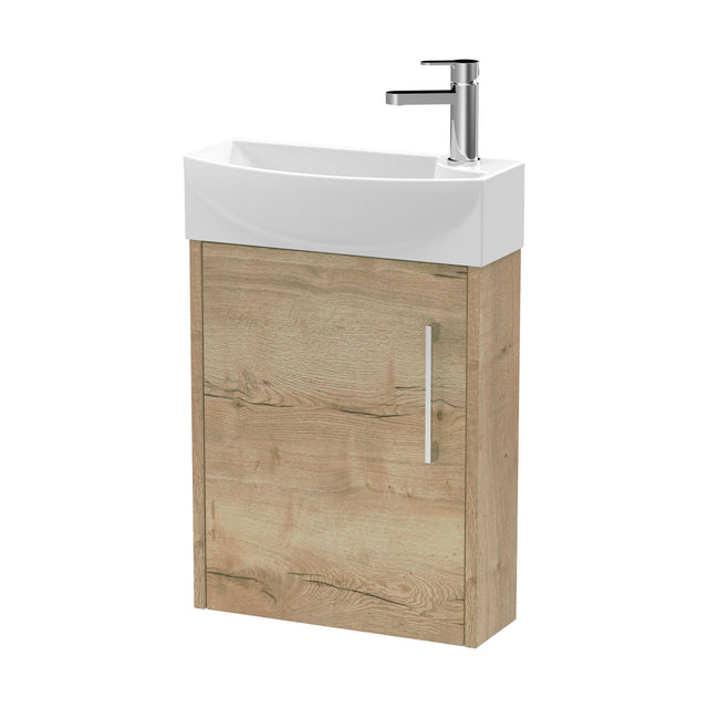 [BFPF1861L] Winshill Contemporary 1 Door Left-Hand Wall Hung Cloakroom Vanity Unit with Basin, Light Oak, 440mm - Cutout