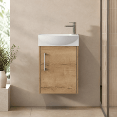 [BFPF1861L] Winshill Contemporary 1 Door Wall Hung Cloakroom Vanity Unit with Basin - Choice of Orientation and Colour