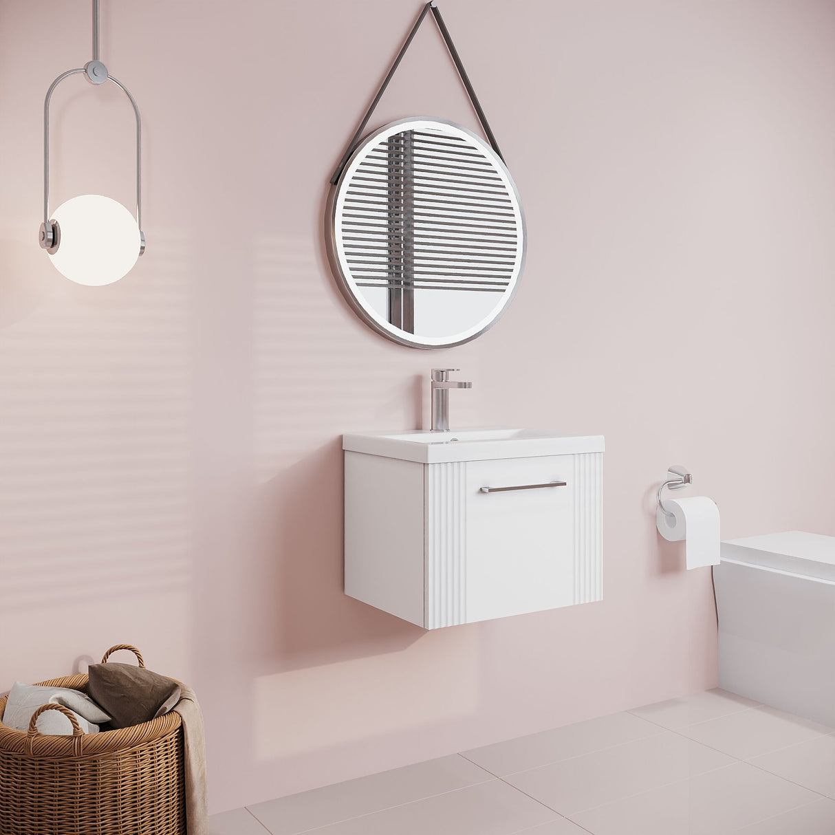 [BFPF191A] Belvide Partial Fluted 1 Drawer Wall Hung Vanity Unit with Mid-Edge 1 Tap Hole Ceramic Basin - Lifestyle 3