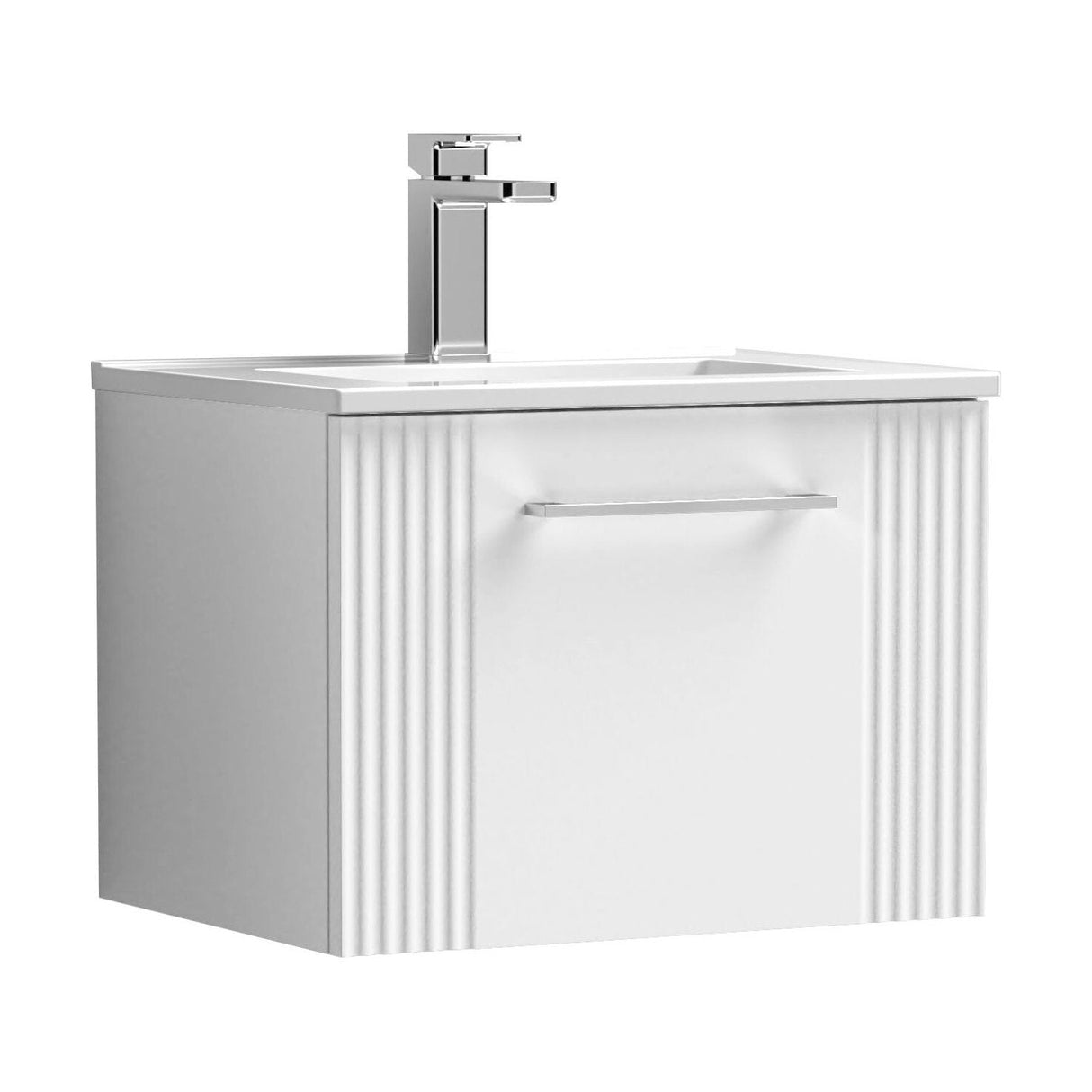 [BFPF191B] Belvide Retro Partial Fluted 1 Drawer Wall Hung Vanity Basin Unit with Minimalist Basin, Choice of Size and Colour - Cutout