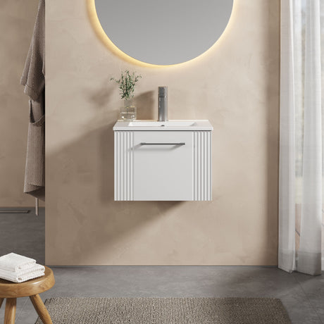 [BFPF191B] Partial Fluted 1 Drawer Wall Hung Vanity Unit with 1 Tap Hole Minimalist Basin - 500mm - Satin White - Lifestyle 1