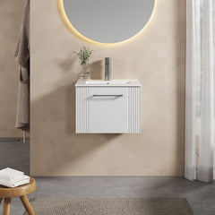 [BFPF191B] Belvide Retro Partial Fluted 1 Drawer Wall Hung Vanity Basin Unit with Minimalist Basin, Choice of Size and Colour