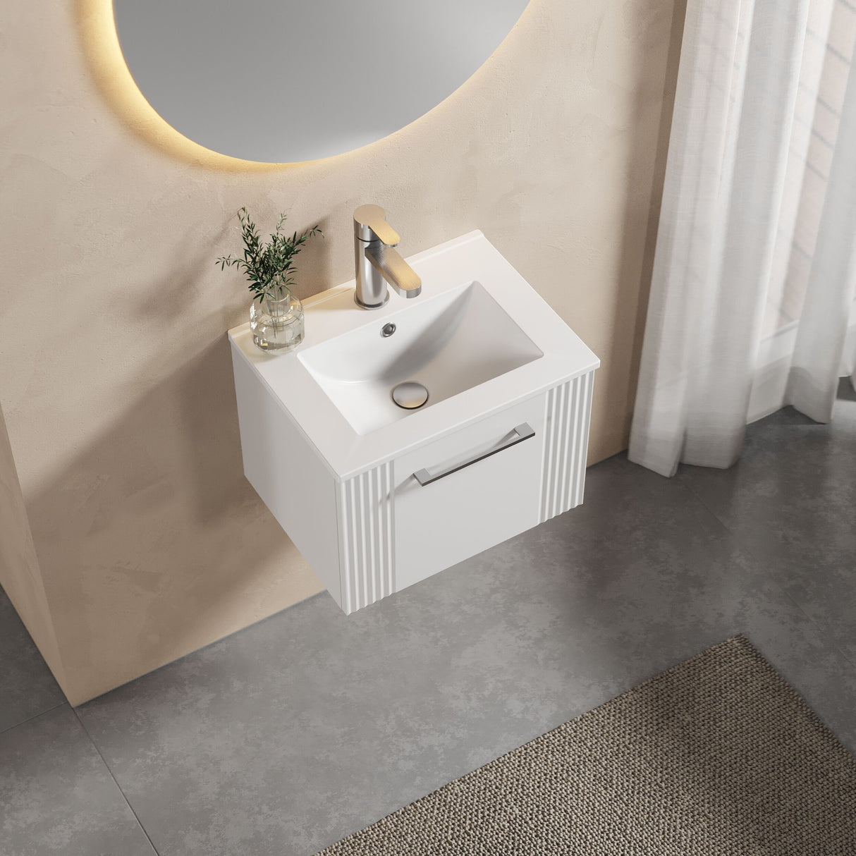[BFPF191B] Belvide Retro Partial Fluted 1 Drawer Wall Hung Vanity Basin Unit with Minimalist Basin, Choice of Size and Colour