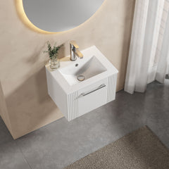 [BFPF191B] Belvide Retro Partial Fluted 1 Drawer Wall Hung Vanity Basin Unit with Minimalist Basin, Choice of Size and Colour