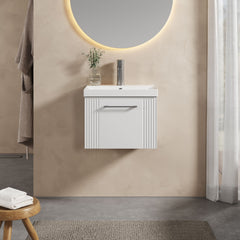 [BFPF191D] Partial Fluted 1 Drawer Wall Hung Vanity Unit with 1 Tap Hole Thin-Edge Basin- 500mm - Satin White - Lifestyle 1