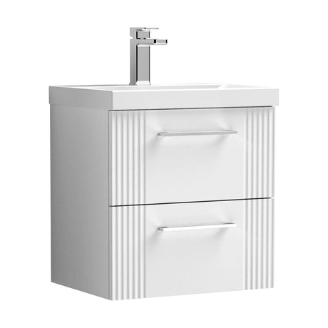 [BFPF192D] Partial Fluted 2 Drawer Wall Hung Vanity Unit with 1 Tap Hole Thin-Edge Basin- 500mm - Satin White - Cutout