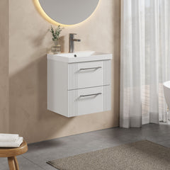 [BFPF192D] Partial Fluted 2 Drawer Wall Hung Vanity Unit with 1 Tap Hole Thin-Edge Basin- 500mm - Satin White - Lifestyle 3
