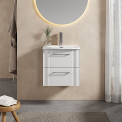 [BFPF192G] Partial Fluted 2 Drawer Wall Hung Vanity Unit with 1 Tap Hole Curved Basin- 500mm - Satin White - Lifestyle 1